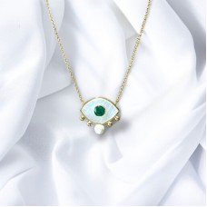 Μάτι κολιέ με φίλντισι και πράσινο ζιρκόνιο 